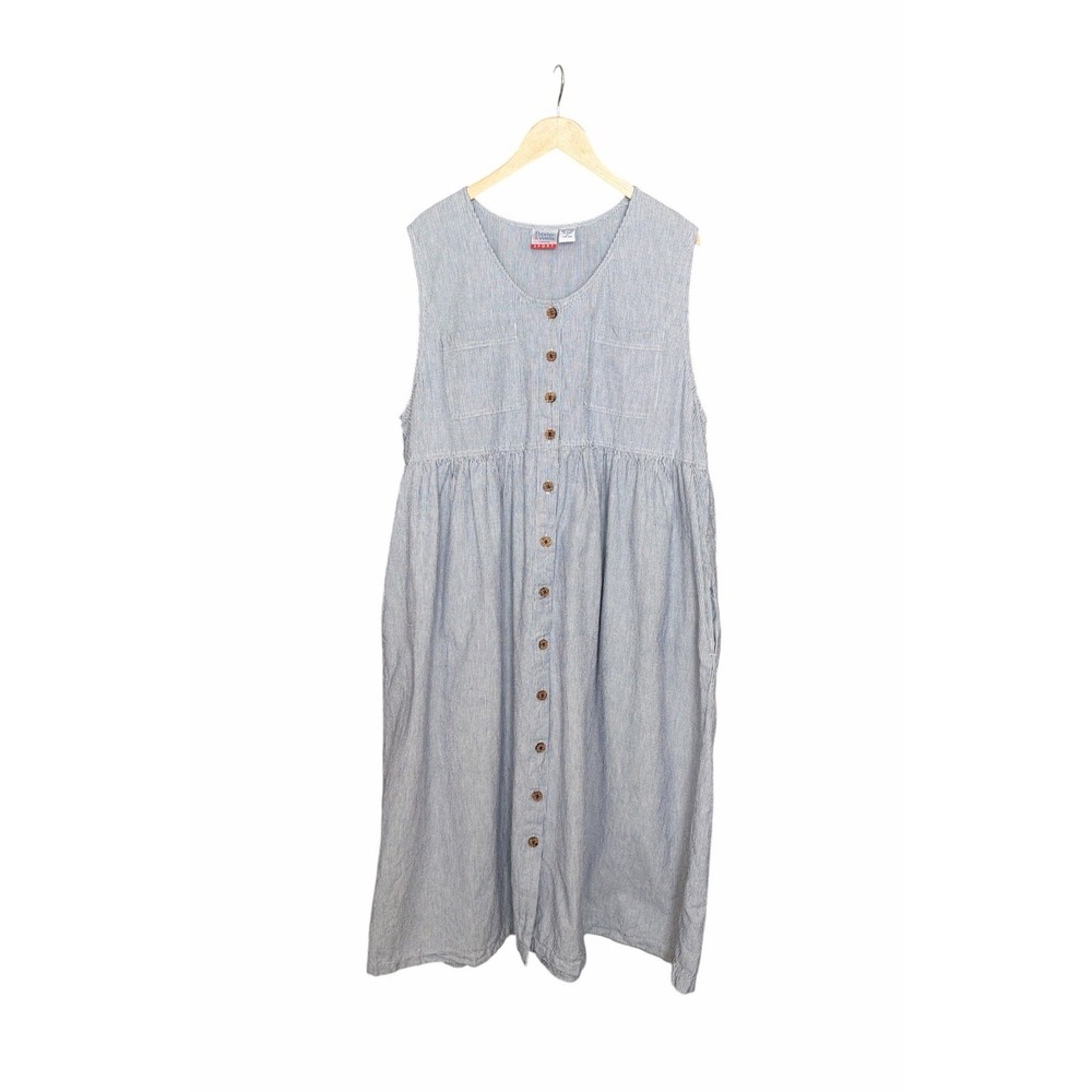Baxter & Wells Blue White Striped Dress Size 2X 100% Cotton Sleeveless Pockets